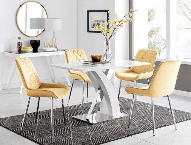 Atlanta 4 White Dining Table and 4 Pesaro Silver Leg Chairs - image 1