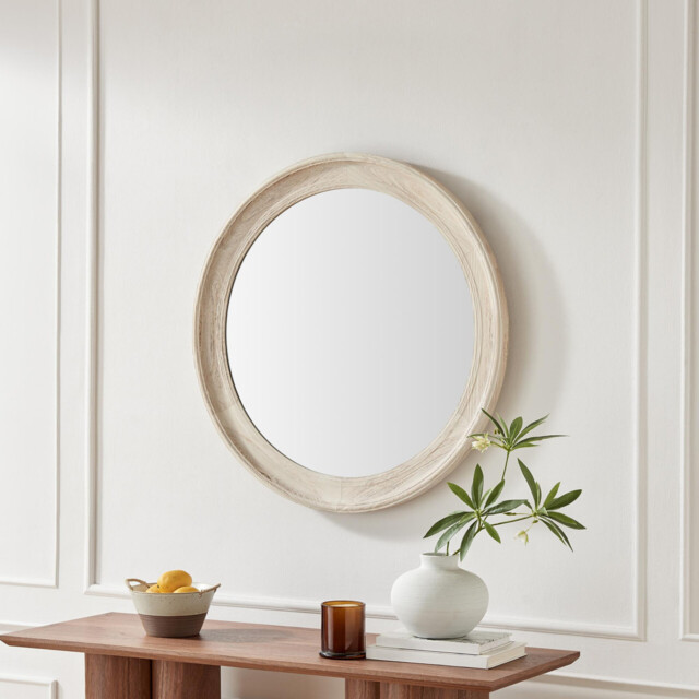 Rebecca Oak Wood Medium 80x80cm Round Wall Mirror - image 1