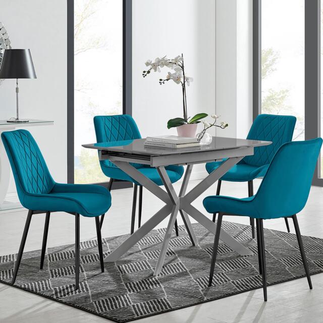Lira 100cm Grey Metal Extending Dining Table & 4 Pesaro Black Leg Chairs - image 1
