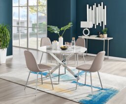 Novara White Marble 120cm Round Dining Table & 4 Corona Silver Leg Chairs - thumbnail 1