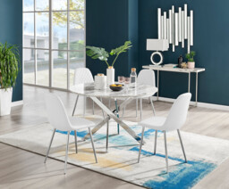Novara White Marble 120cm Round Dining Table & 4 Corona Silver Leg Chairs - thumbnail 4