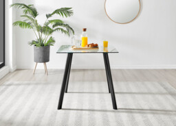 Seattle Glass and Black Leg Square Dining Table & 4 Pesaro Silver Chairs - thumbnail 3
