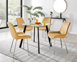 Seattle Glass and Black Leg Square Dining Table & 4 Pesaro Silver Chairs - thumbnail 1