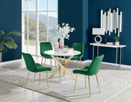 Novara White Gloss Gold Leg Round Dining Table & 4 Pesaro Gold Leg Chairs - thumbnail 2