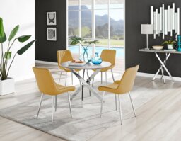 Novara Grey Concrete Effect Round Dining Table & 4 Pesaro Silver Leg Chairs - thumbnail 1