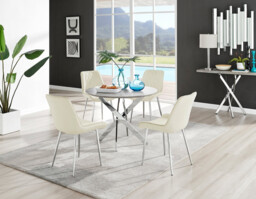 Novara Grey Concrete Effect Round Dining Table & 4 Pesaro Silver Leg Chairs - thumbnail 3