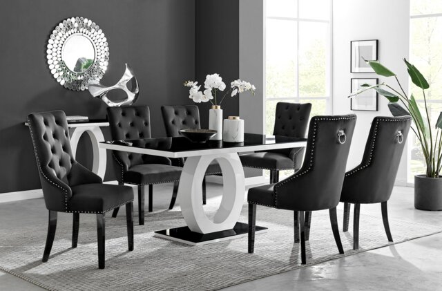 Giovani 6 Black Dining Table & 6 Belgravia Black Leg Chairs - image 1