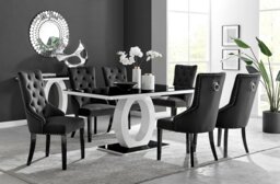 Giovani 6 Black Dining Table & 6 Belgravia Black Leg Chairs - thumbnail 1