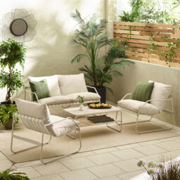 Syros Cream Metal & Fabric 4 Seat Garden Sofa Set - thumbnail 1