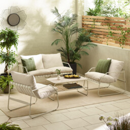 Syros Cream Metal & Fabric 4 Seat Garden Sofa Set - thumbnail 1