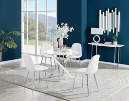 Novara White High Gloss Round Dining Table & 4 Corona Silver Leg Chairs - thumbnail 4