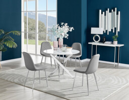 Novara White High Gloss Round Dining Table & 4 Corona Silver Leg Chairs - thumbnail 3