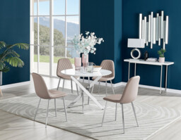 Novara White High Gloss Round Dining Table & 4 Corona Silver Leg Chairs - thumbnail 2
