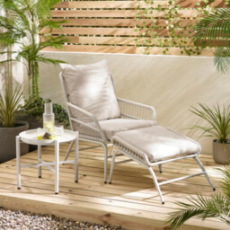 Lyon Cream Metal Garden Chair with Footstool & Side Table - thumbnail 1