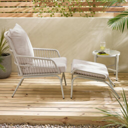 Lyon Cream Metal Garden Chair with Footstool & Side Table - thumbnail 2