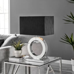 Chloe Mirror and Black Halo Table Lamp