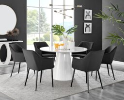 Palma White High Gloss Round Dining Table & 6 Calla Black Leg Chairs - thumbnail 1
