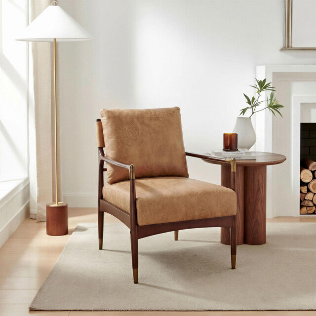 Delia Tan Faux Leather Mid Century Modern Accent Chair - image 1