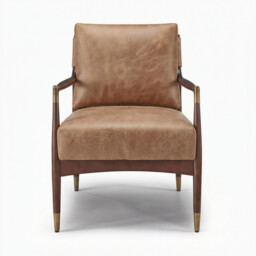 Delia Tan Faux Leather Mid Century Modern Accent Chair - thumbnail 4