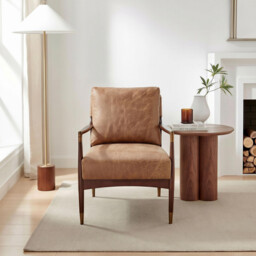 Delia Tan Faux Leather Mid Century Modern Accent Chair - thumbnail 2