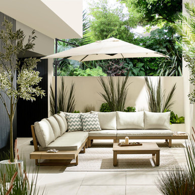 Teak Large Garden Sofa Set Brisa Teak Effect Wood Cream Seat