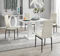 Imperia 4 White Dining Table and 4 Velvet Milan Black Leg Chairs - thumbnail 1