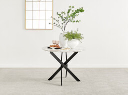 Novara Round White Marble Effect and Black Metal 4 Seater Dining Table - thumbnail 2