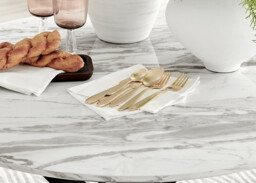Novara Round White Marble Effect and Black Metal 4 Seater Dining Table - thumbnail 4