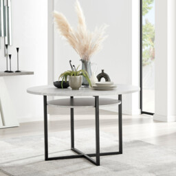 Adley Round Grey Matte Concrete Storage 4 Seater Dining Table - thumbnail 1