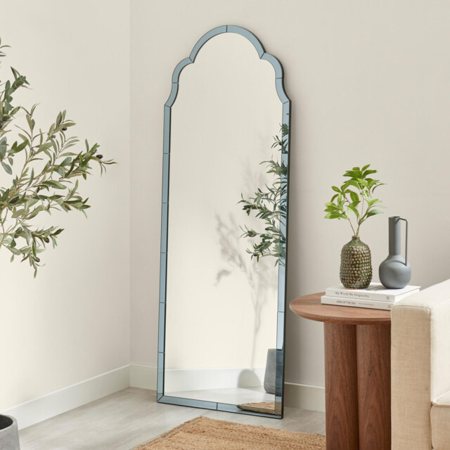 Opaline Smoked Blue - Grey Ornate Full Length Arch Wall Mirror - image 1