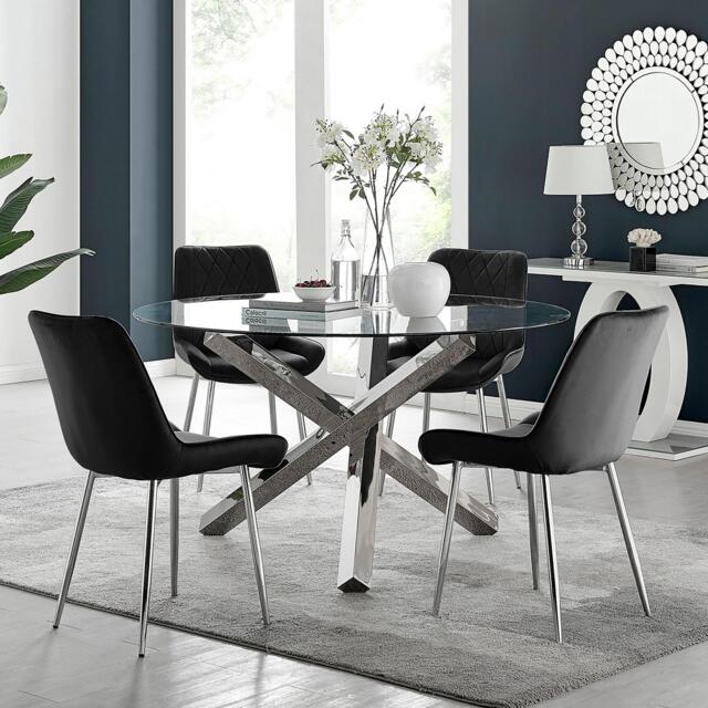 Vogue Round Dining Table and 4 Pesaro Silver Leg Chairs - image 1