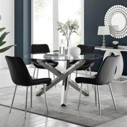 Vogue Round Dining Table and 4 Pesaro Silver Leg Chairs - thumbnail 1