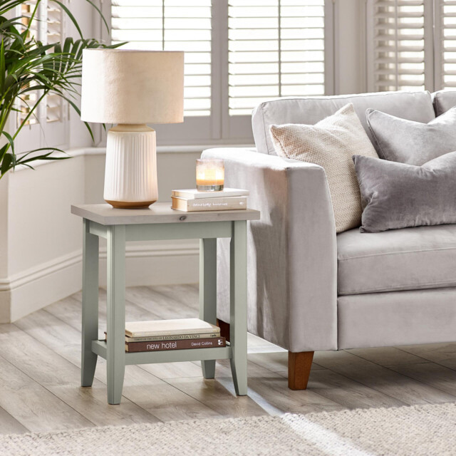 Eden Rectangular Whitewashed & Light Grey Wooden Side Table - image 1