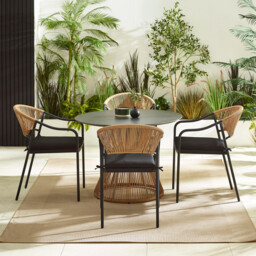Lanai & Elba Beige Rattan & Black 4 Seat Round Table Garden Dining Set - thumbnail 3