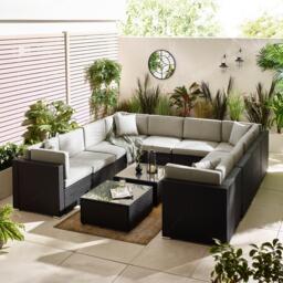 Furniturebox Orlando Black & Grey 10 Seat Modular Garden Sofa, Rattan in Black/Grey - Size: 72x75x72 cm - thumbnail 6