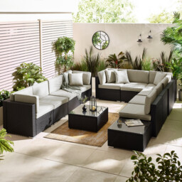 Orlando Black Rattan & Grey 10 Seat Modular Garden Sofa - thumbnail 1