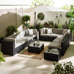 Orlando Black Rattan & Grey 10 Seat Modular Garden Sofa - thumbnail 2