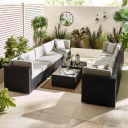 Furniturebox Orlando Black & Grey 10 Seat Modular Garden Sofa, Rattan in Black/Grey - Size: 72x75x72 cm - thumbnail 5