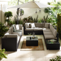 Orlando Black Rattan & Grey 10 Seat Modular Garden Sofa - thumbnail 4