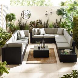 Furniturebox Orlando Black & Grey 10 Seat Modular Garden Sofa, Rattan in Black/Grey - Size: 72x75x72 cm - thumbnail 3