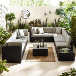 Orlando Black Rattan & Grey 10 Seat Modular Garden Sofa - thumbnail 3