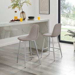 2x Corona Cappuccino Beige Faux Leather Counter Stools Silver Legs - thumbnail 1