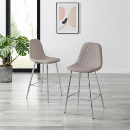 2x Corona Cappuccino Beige Faux Leather Counter Stools Silver Legs - thumbnail 2
