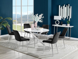 Novara White High Gloss 120cm Round Dining Table & 6 Pesaro Silver Leg Chairs - thumbnail 3