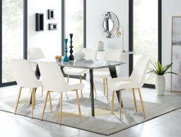 Andria Black Leg Marble Effect Dining Table and 6 Pesaro Gold Leg Chairs