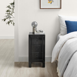 Lexi 3 Drawer Black Slim Mirrored Bedside Table - thumbnail 4