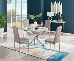 Novara White Marble Round Dining Table & 4 Milan Chrome Leg Chairs - thumbnail 2