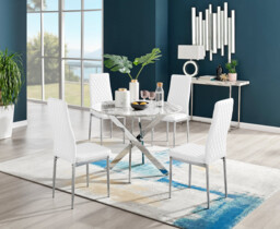 Novara White Marble Round Dining Table & 4 Milan Chrome Leg Chairs - thumbnail 3