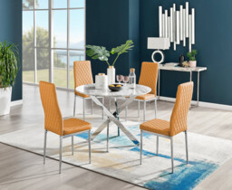Novara White Marble Round Dining Table & 4 Milan Chrome Leg Chairs - thumbnail 4