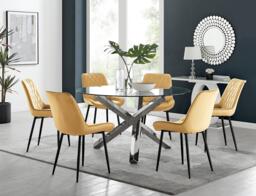 Vogue Round Dining Table and 6 Pesaro Black Leg Chairs